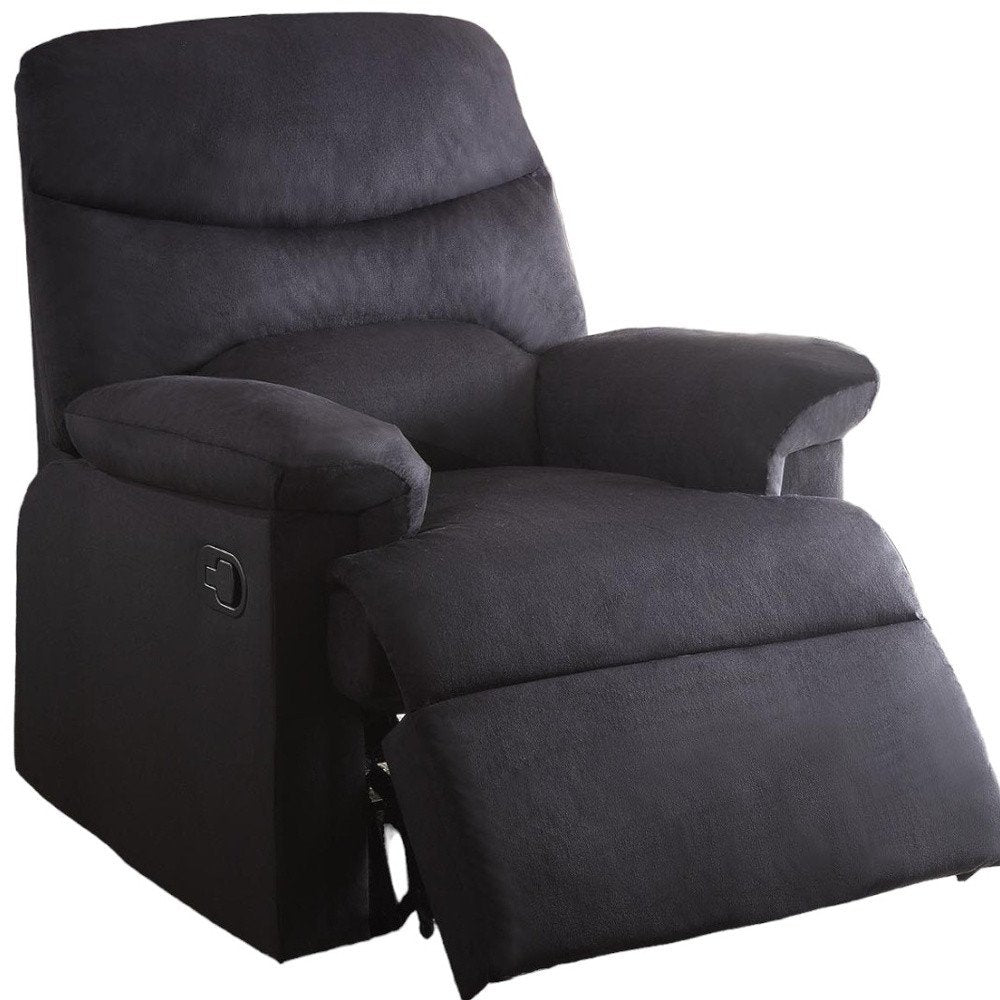 35" Black Microfiber Manual Recliner. Recliner isolated on a plain white background, finished in black.