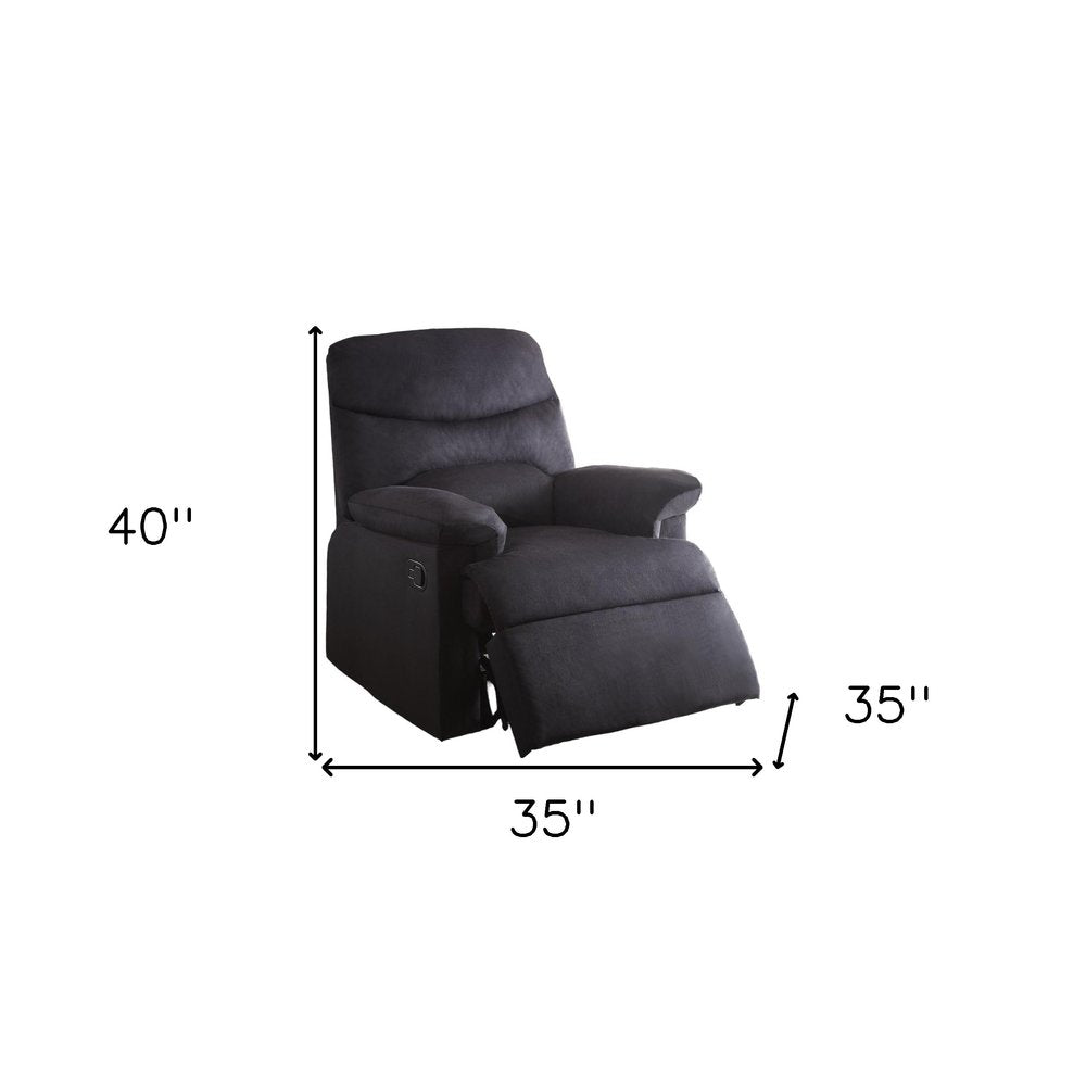 35" Black Microfiber Manual Recliner. Recliner isolated on a plain white background, showing its black color.