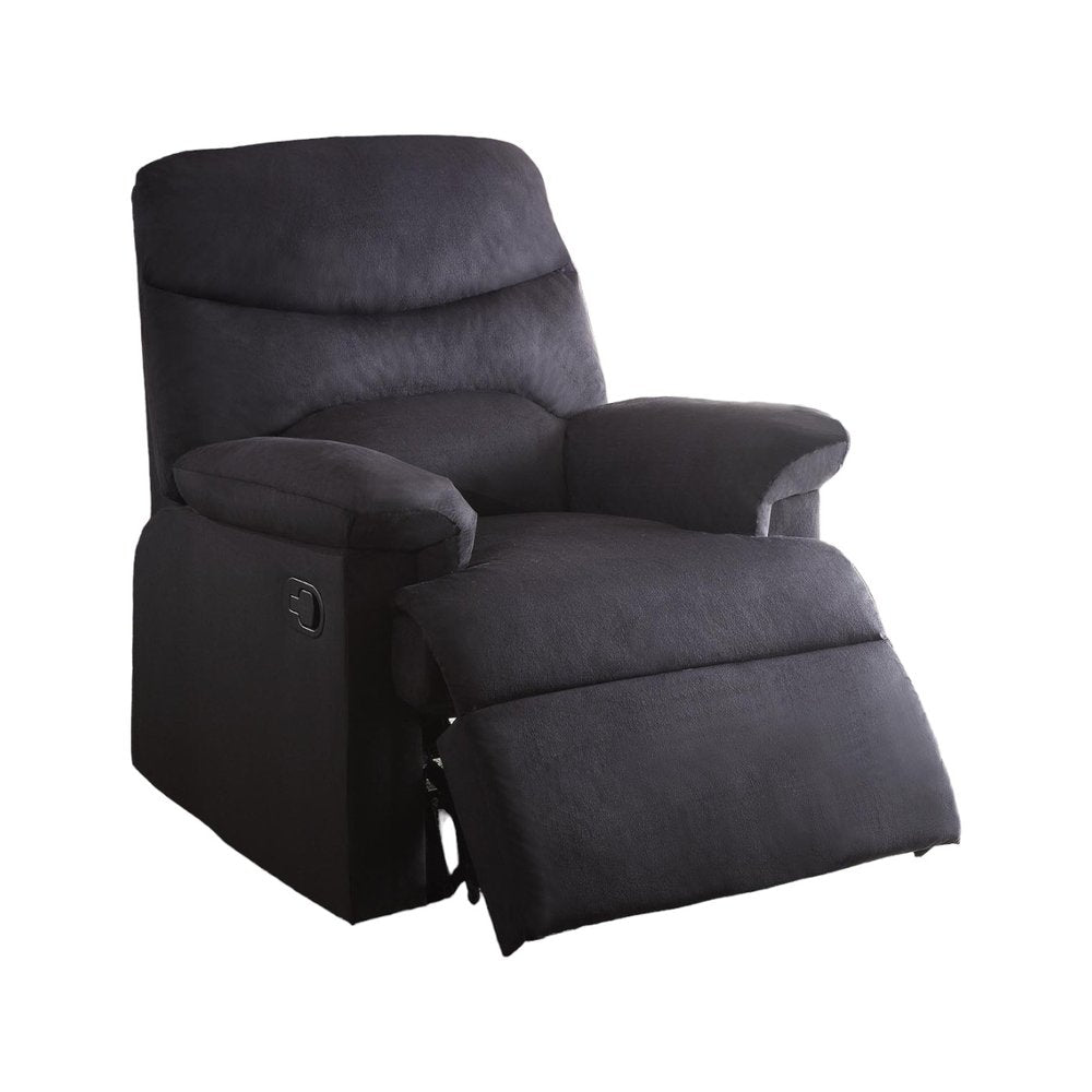 35" Black Microfiber Manual Recliner. Recliner isolated on a plain white background, finished in black.
