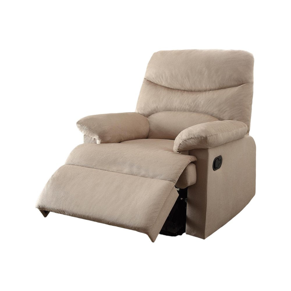 35" Light Brown Microfiber Manual Recliner. Recliner isolated on a plain white background, in a brown finish.