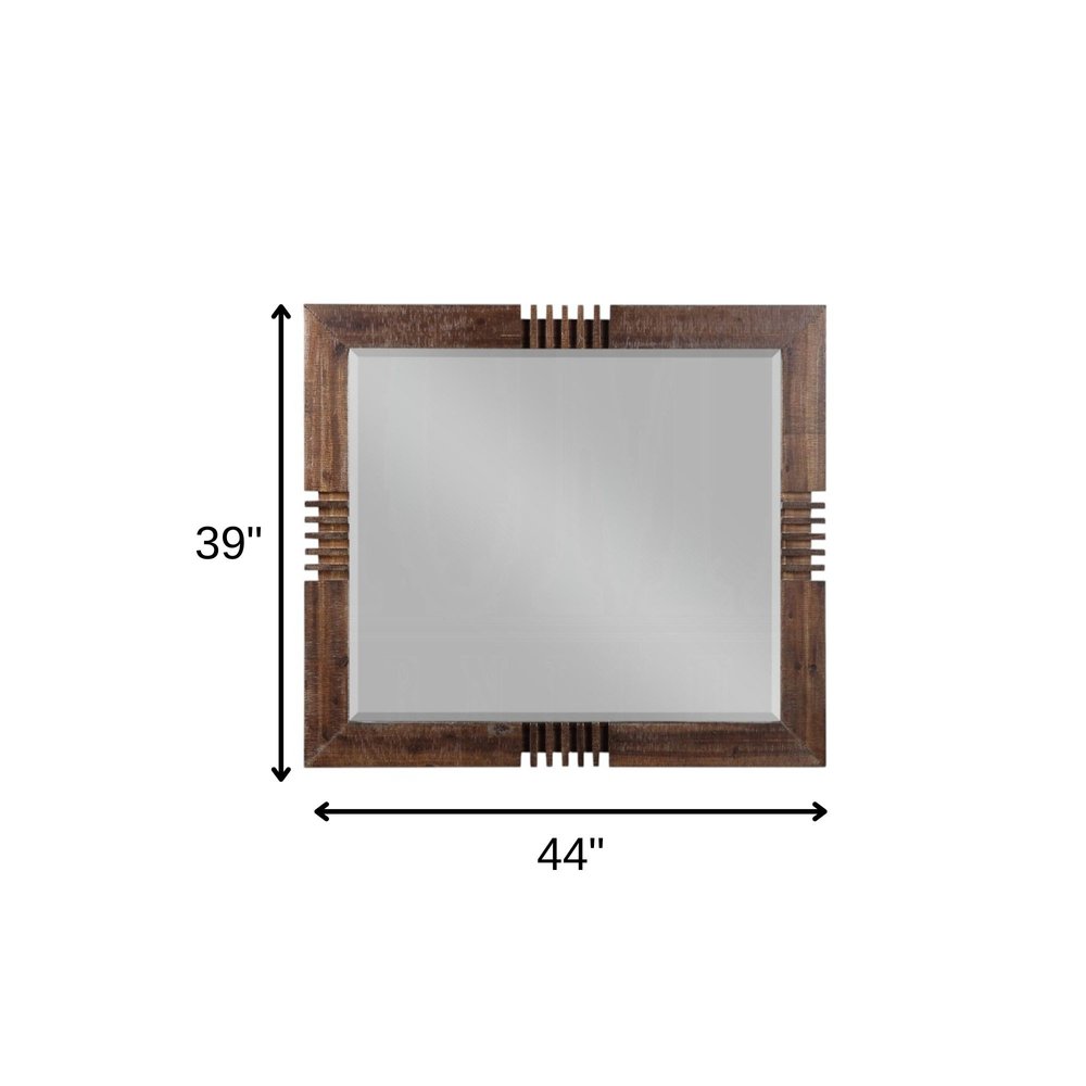 Reclaimed Oak Finish Rectangular Mirror on a white background