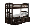 Espresso Twin Over Twin Solid Wood Bunk Bed With Trundle And Storage on a white background