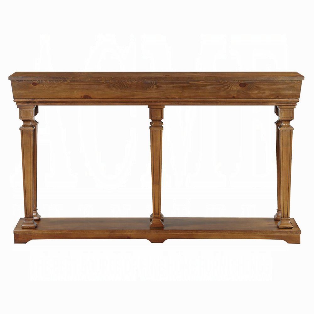 72" Oak Wood Floor Shelf Console Table With Shelf