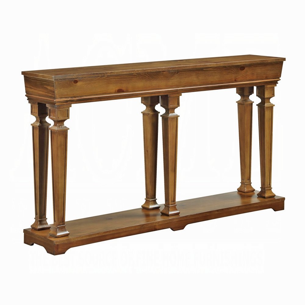 72" Oak Wood Floor Shelf Console Table With Shelf