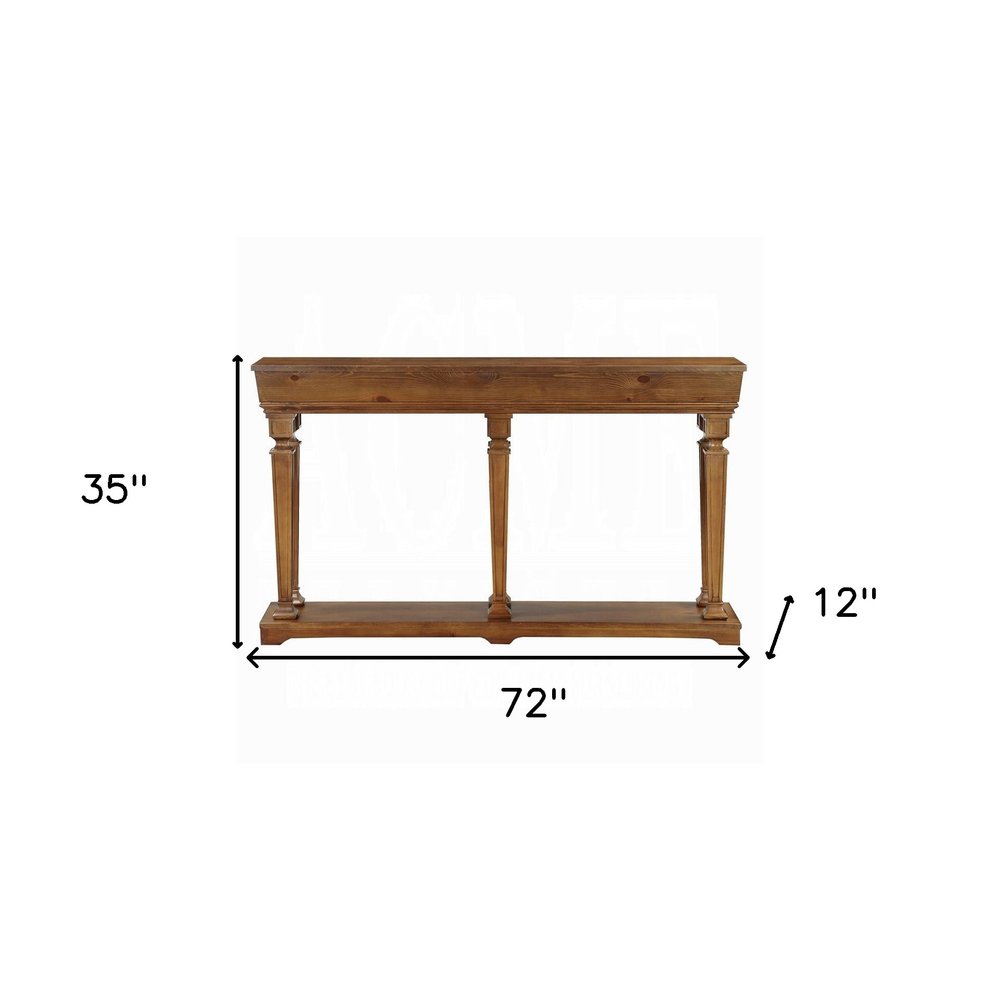 72" Oak Wood Floor Shelf Console Table With Shelf