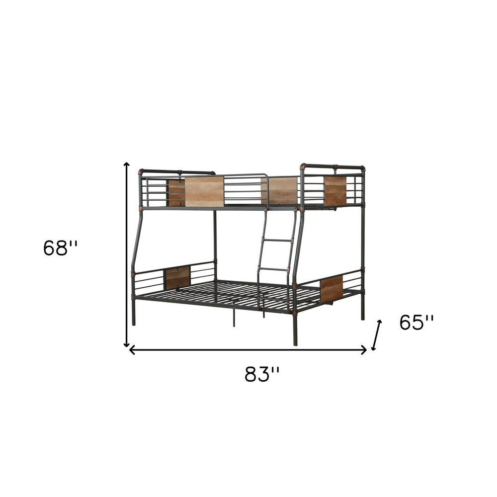 Black And Sand Full XL Over Queen Metal Bunk Bed on a white background