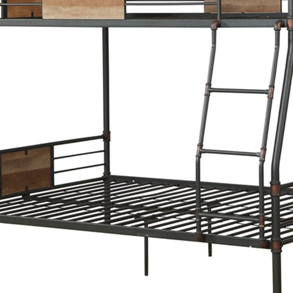 Black And Sand Full XL Over Queen Metal Bunk Bed on a white background