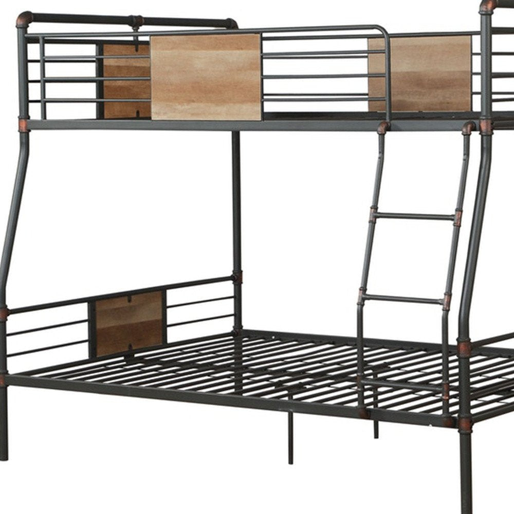 Black And Sand Full XL Over Queen Metal Bunk Bed on a white background