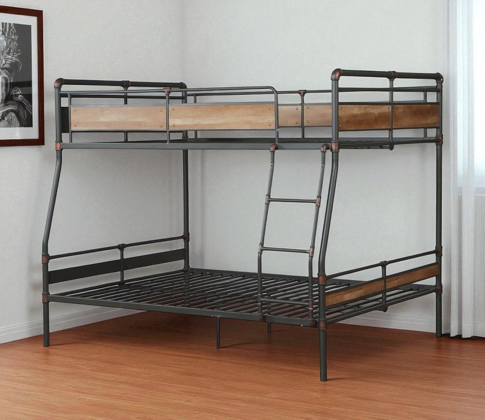 Black And Sand Full XL Over Queen Metal Bunk Bed in a home interior