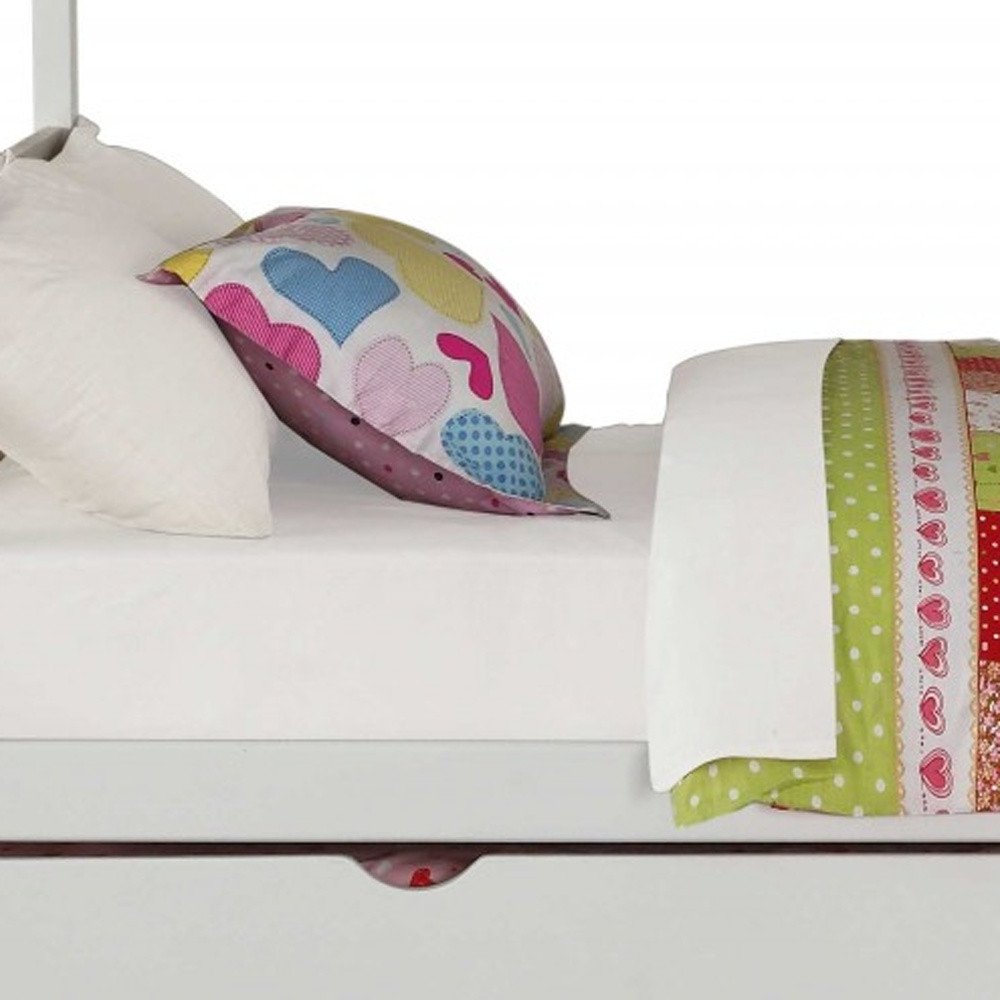 White Twin Over Full Solid Wood Bunk Bed With Stairs And Trundle And Storage on a white background