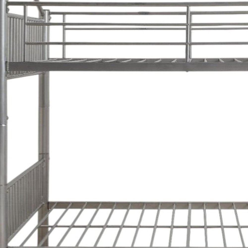 Silver Full Over Full Metal Bunk Bed on a white background