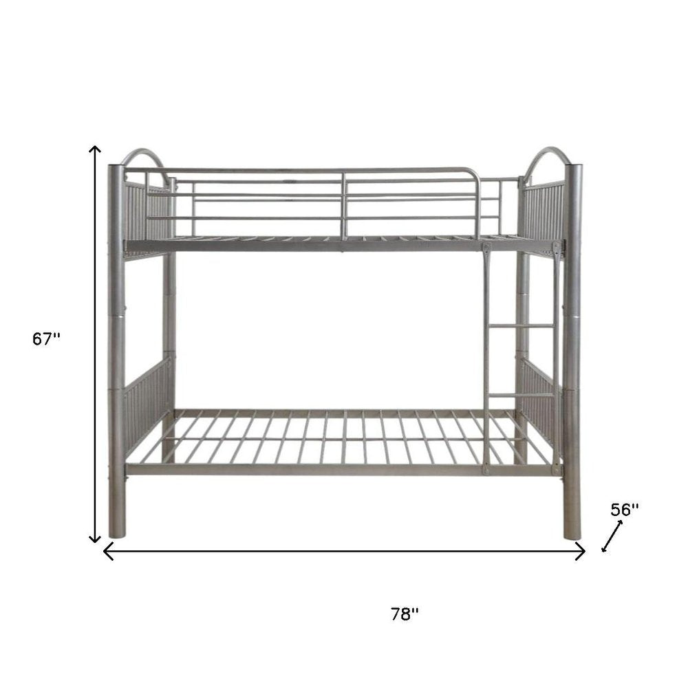 Silver Full Over Full Metal Bunk Bed on a white background