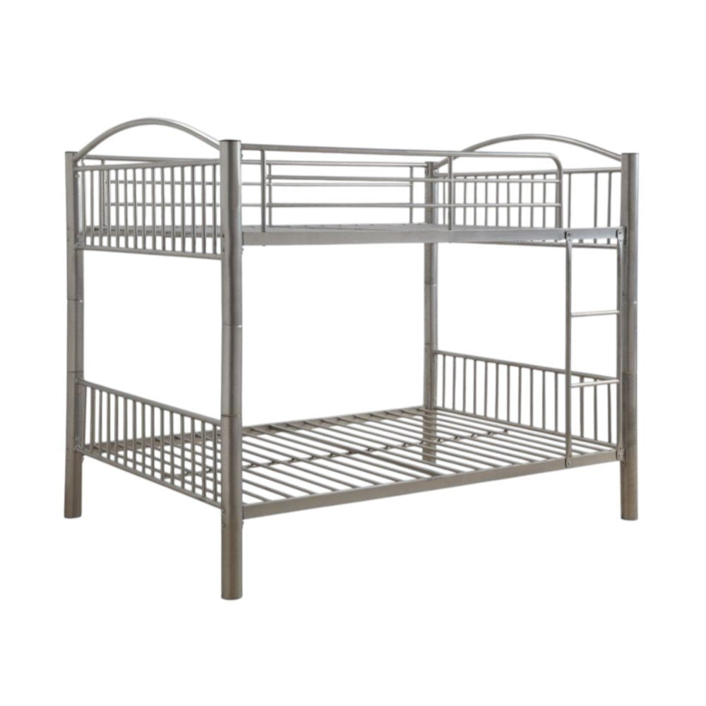 Silver Full Over Full Metal Bunk Bed on a white background
