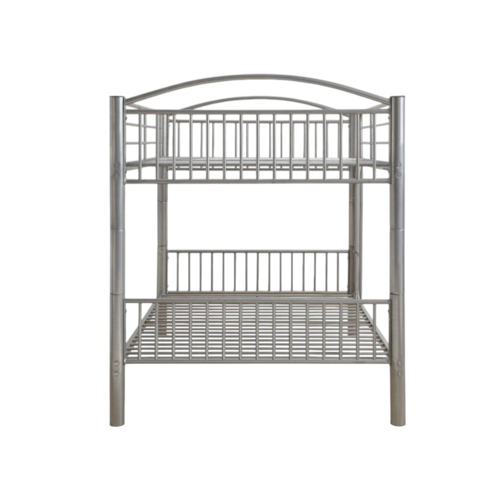 Silver Full Over Full Metal Bunk Bed on a white background