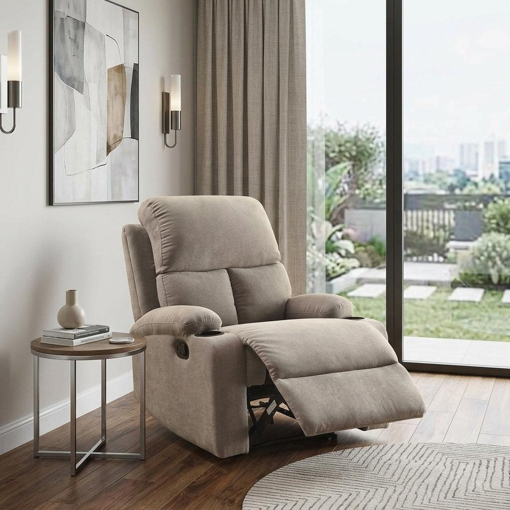 32" Gray Linen Recliner. Recliner in gray linen.