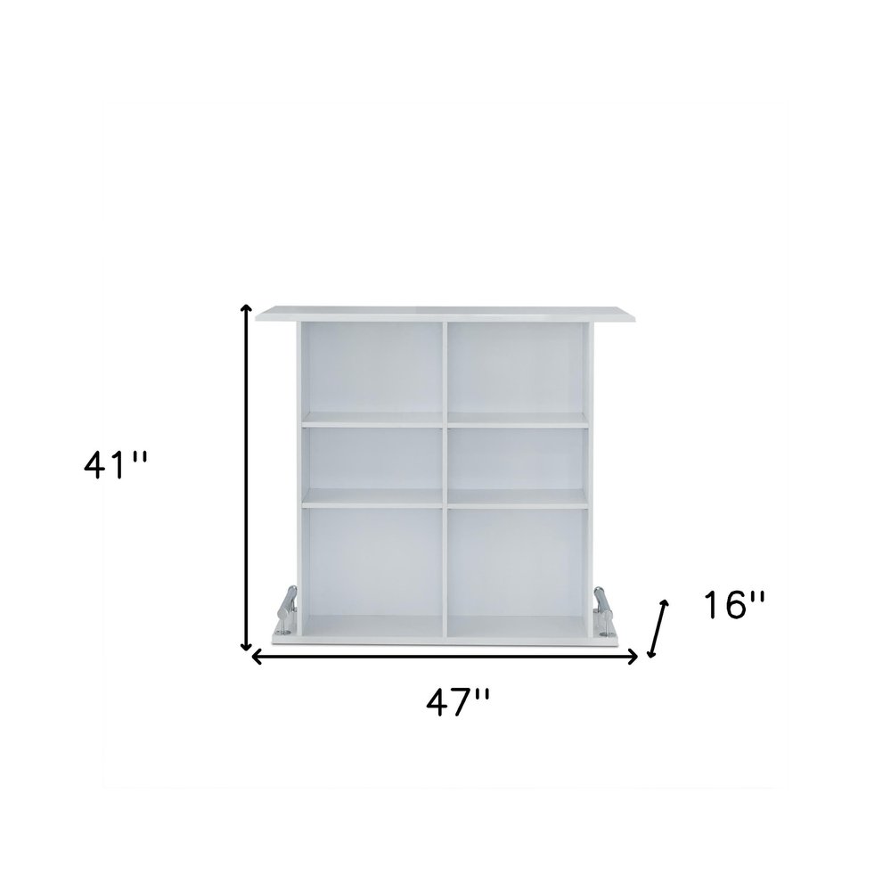 47" White Wood Rectangular Bar Table. Bar & restaurant table isolated on a plain white background, finished in white wood.
