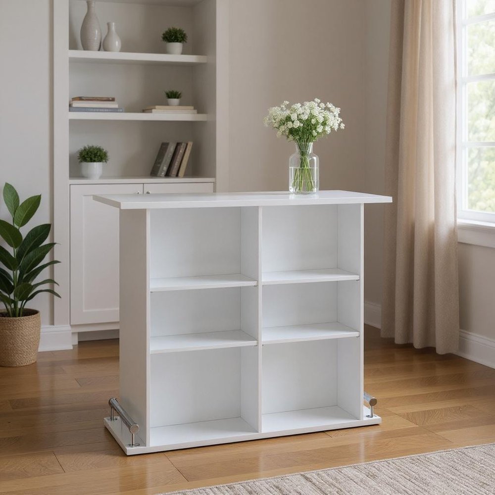 47" White Wood Rectangular Bar Table.