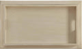 30" Antiqued White Wood Rolling Bar Cart close-up highlighting the white wood surface.