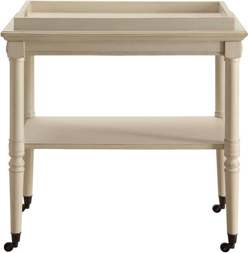 30" Antiqued White Wood Rolling Bar Cart