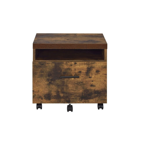 19" Brown And Black Rustic Wood Single Drawer Rolling Filing Cabinet