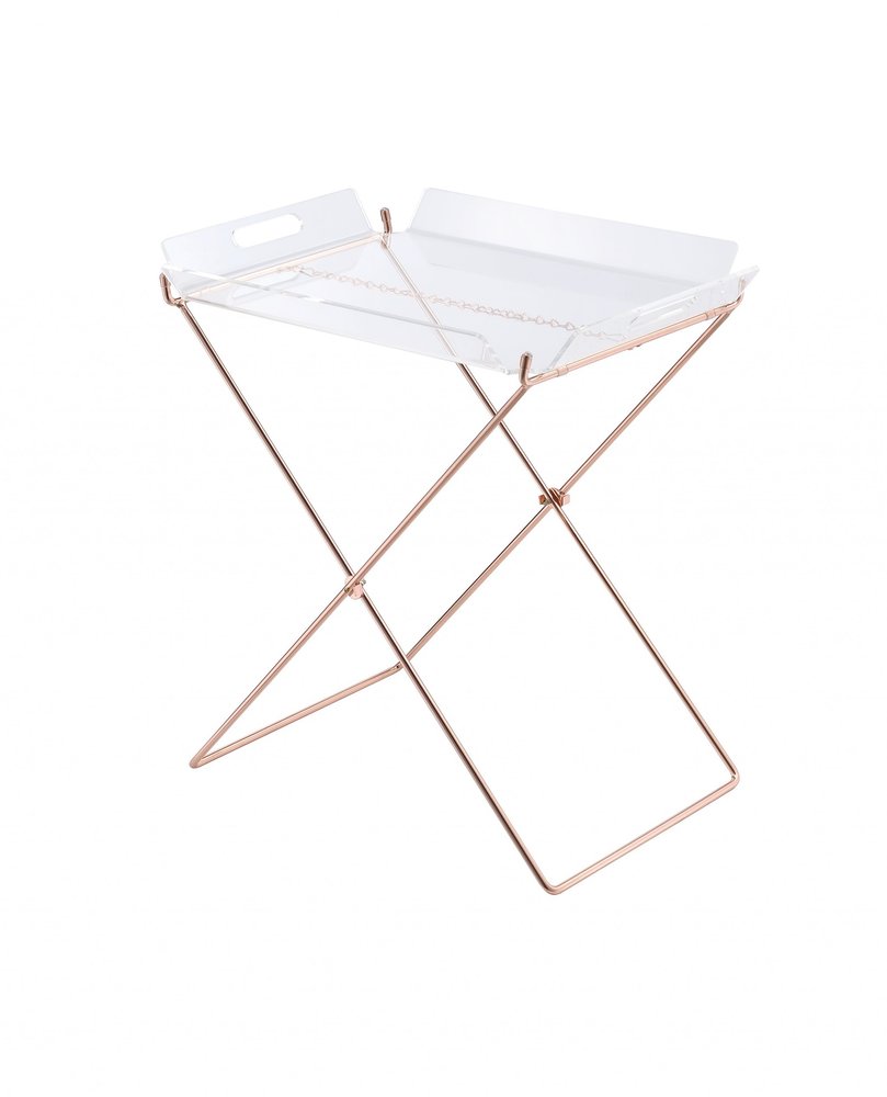 22" Clear and Copper Acrylic and Metal Tray Table