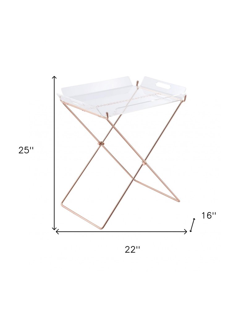 22" Clear and Copper Acrylic and Metal Tray Table