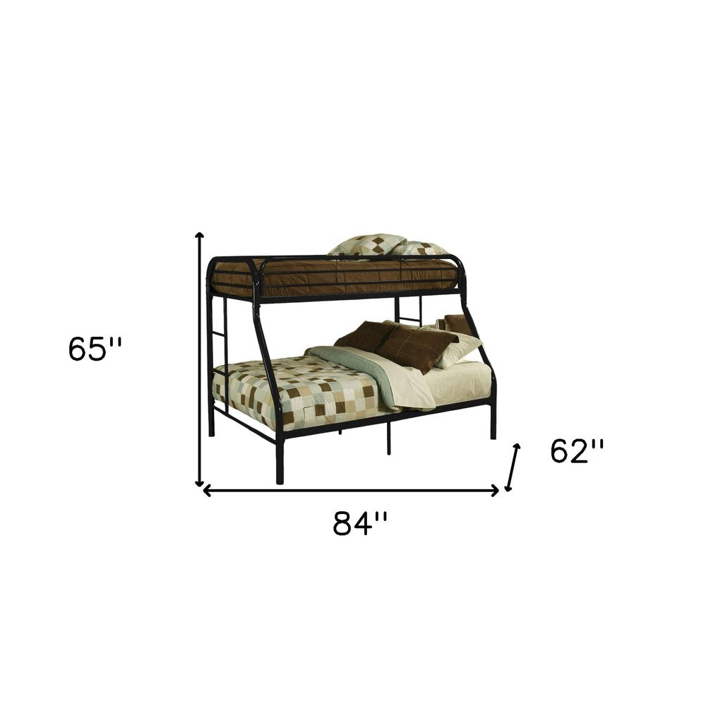 84" X 62" X 65" Twin Xl Over Queen Black Metal Tube Bunk Bed on a white background