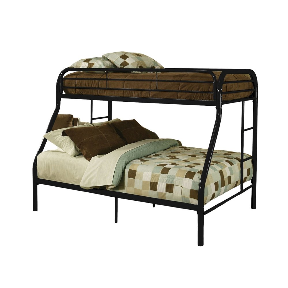 84" X 62" X 65" Twin Xl Over Queen Black Metal Tube Bunk Bed on a white background