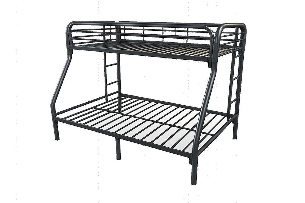 84" X 62" X 65" Twin Xl Over Queen Black Metal Tube Bunk Bed on a white background
