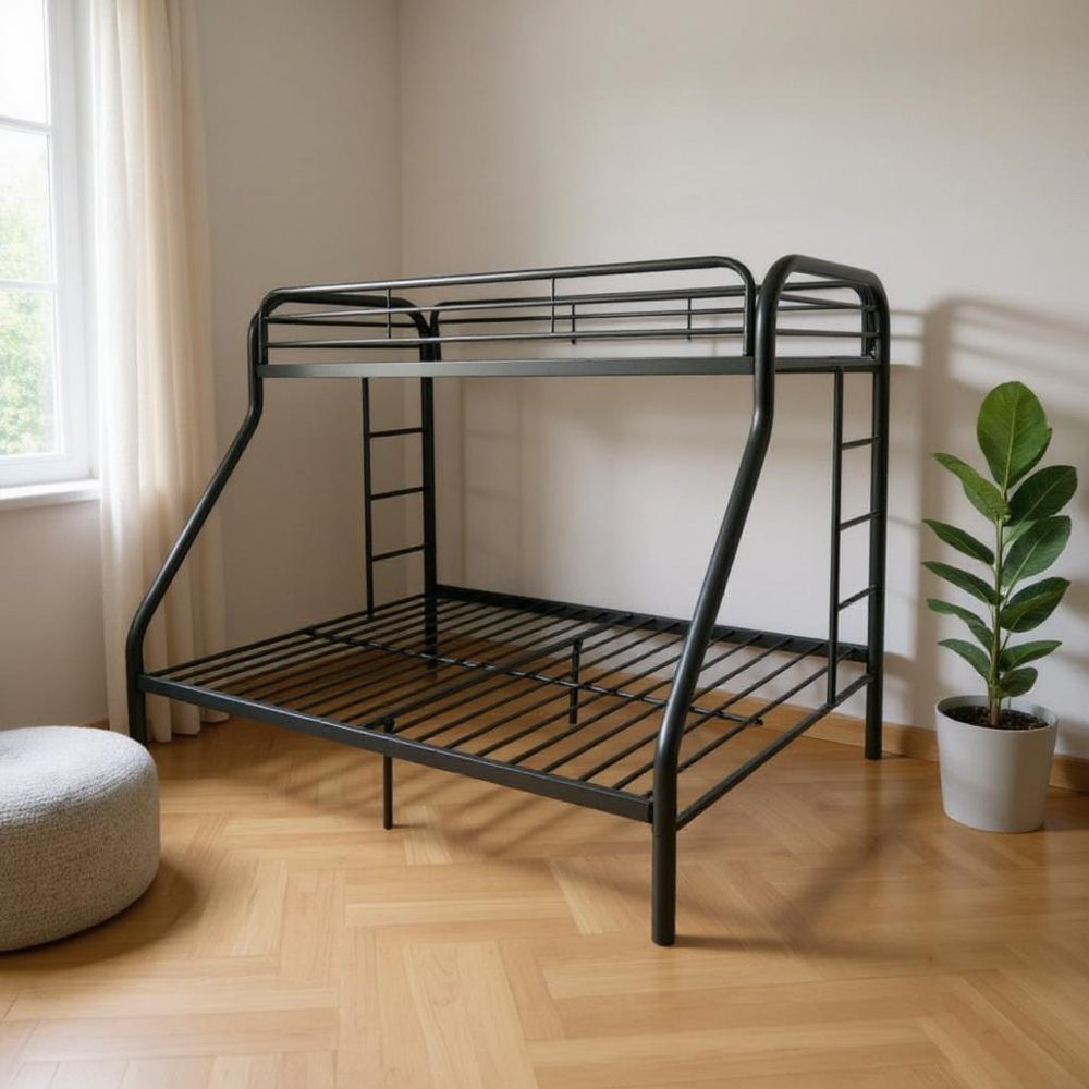 Black Twin Over Full Contemporary Metal Bunk Bed in a home interior