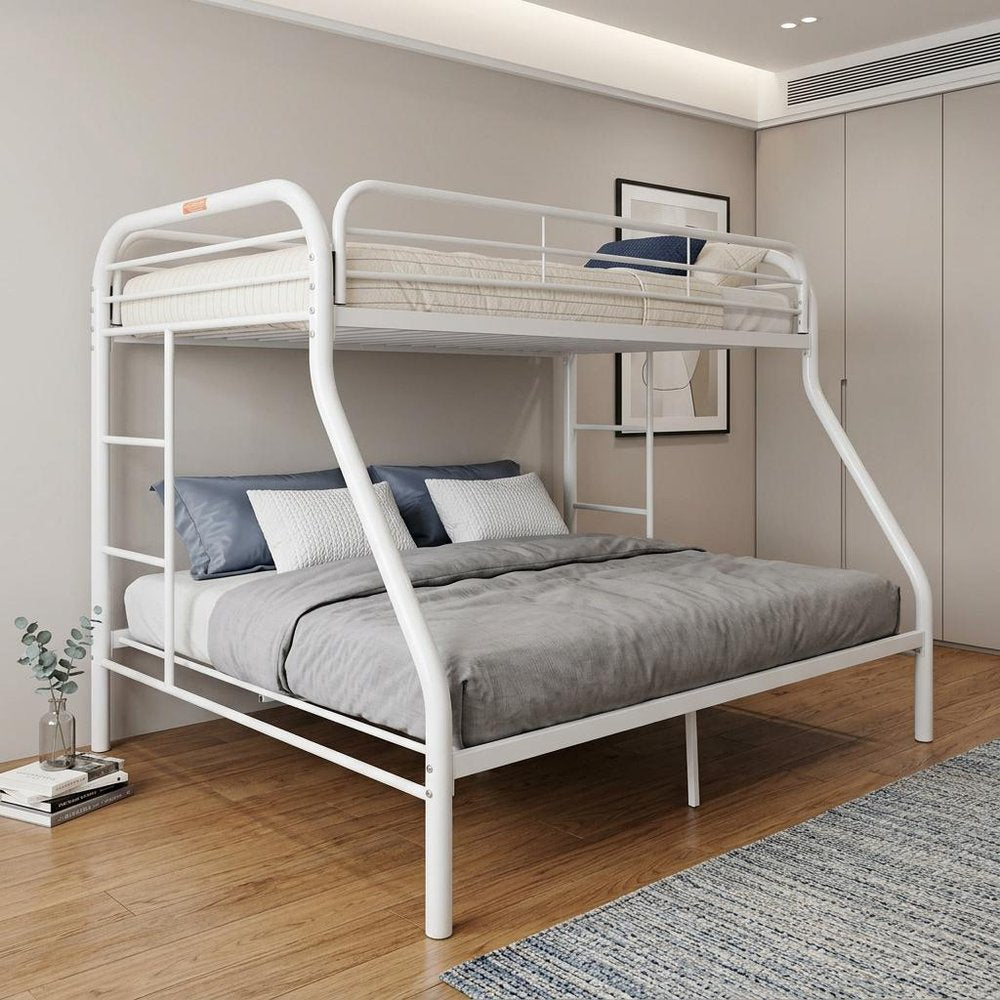 Black Twin Over Full Contemporary Metal Bunk Bed on a white background
