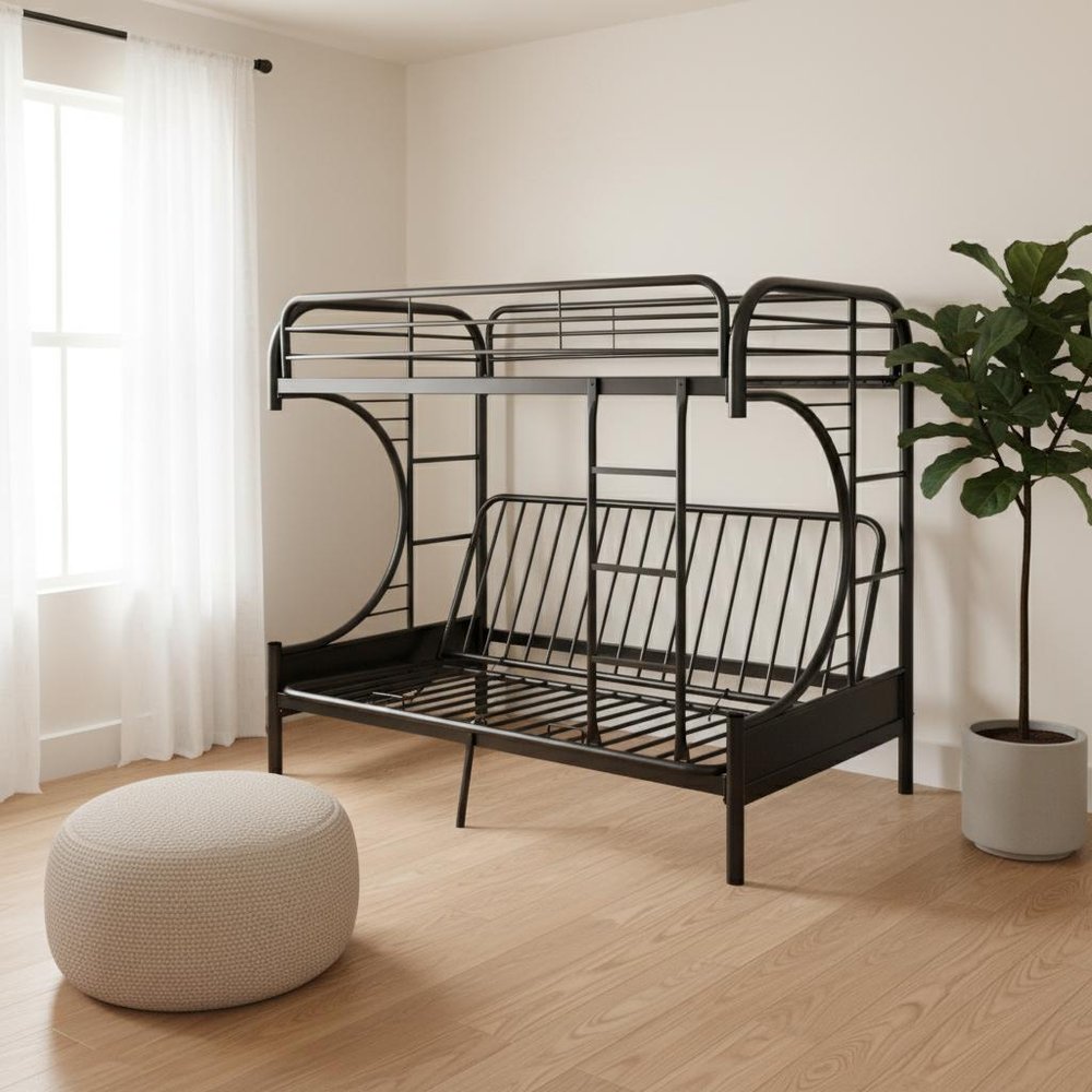 Black Twin Over Full Contemporary Metal Bunk Bed - 65" H x 78" W x 41" D