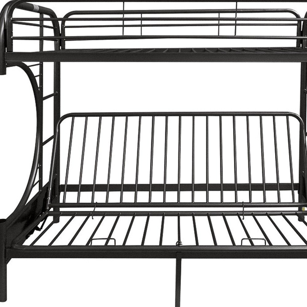 Black Twin Over Full Contemporary Metal Bunk Bed - 65" H x 78" W x 41" D on a white background