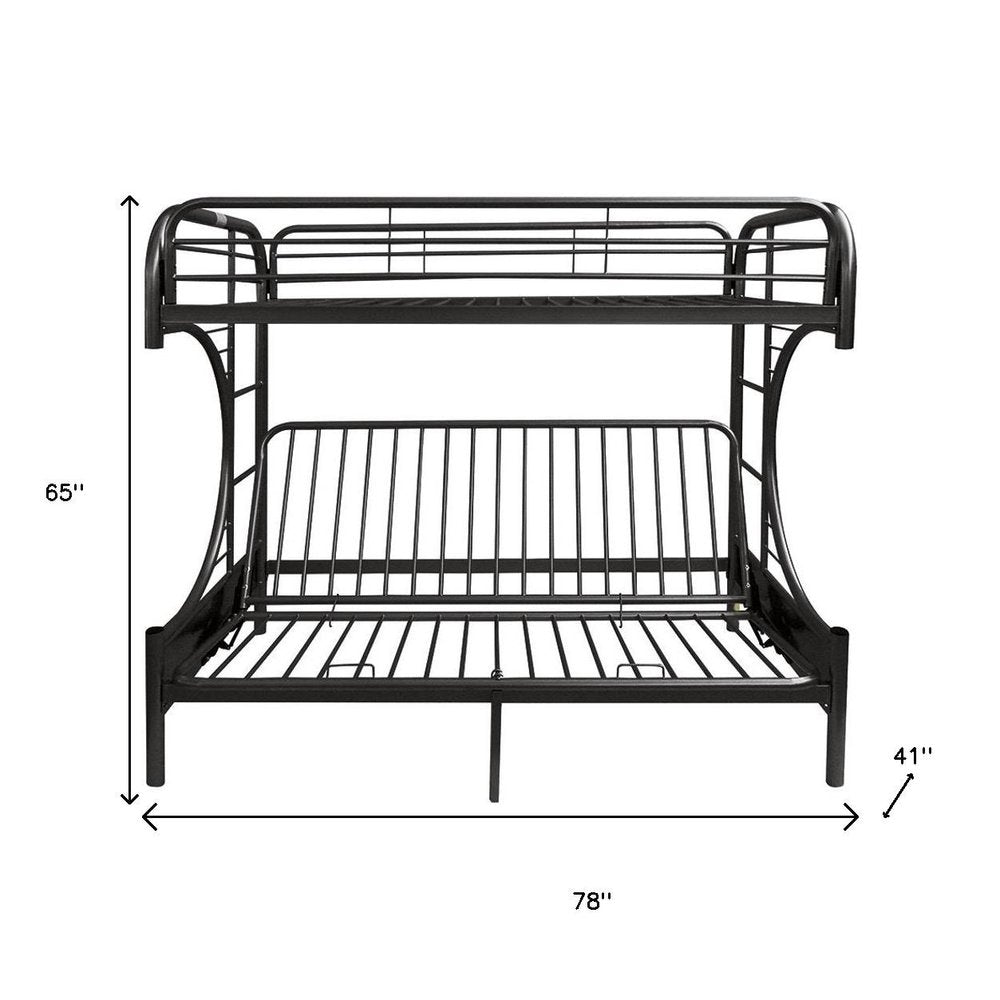 Black Twin Over Full Contemporary Metal Bunk Bed - 65" H x 78" W x 41" D on a white background