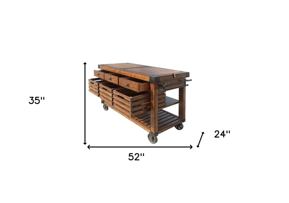 Brown 52" Rolling Kitchen Cart With Storage on a white background