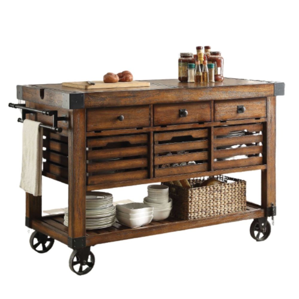 Brown 52" Rolling Kitchen Cart With Storage on a white background