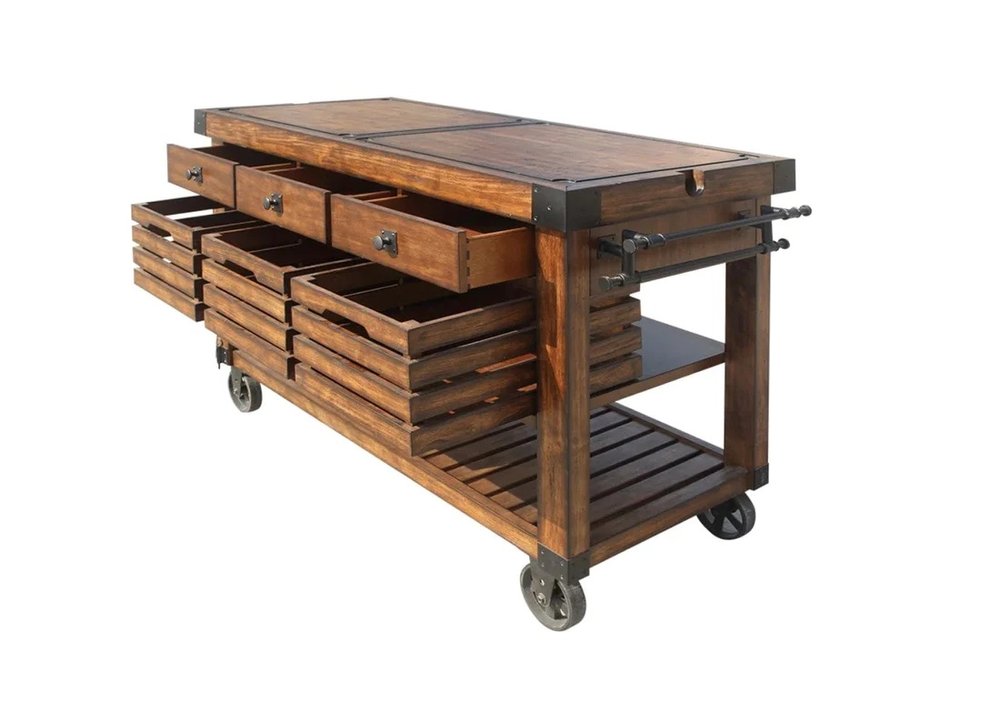 Brown 52" Rolling Kitchen Cart With Storage on a white background