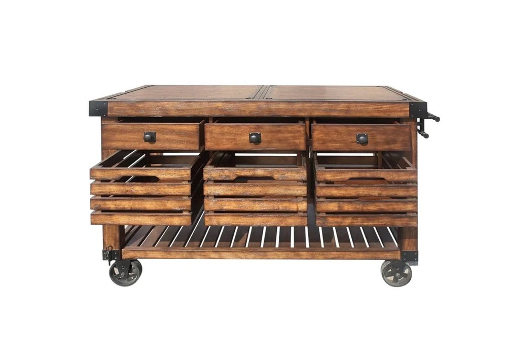 Brown 52" Rolling Kitchen Cart With Storage on a white background