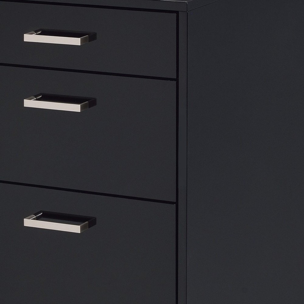 28" Black Wood And Metal Three Drawers Filing Cabinet. Filing cabinet in black metal.