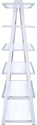 White And Silver Metal and Glass Five Tier Ladder Bookcase on a white background