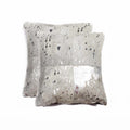 Set of Two Silver and Gray Cowhide Throw Pillow on a white background