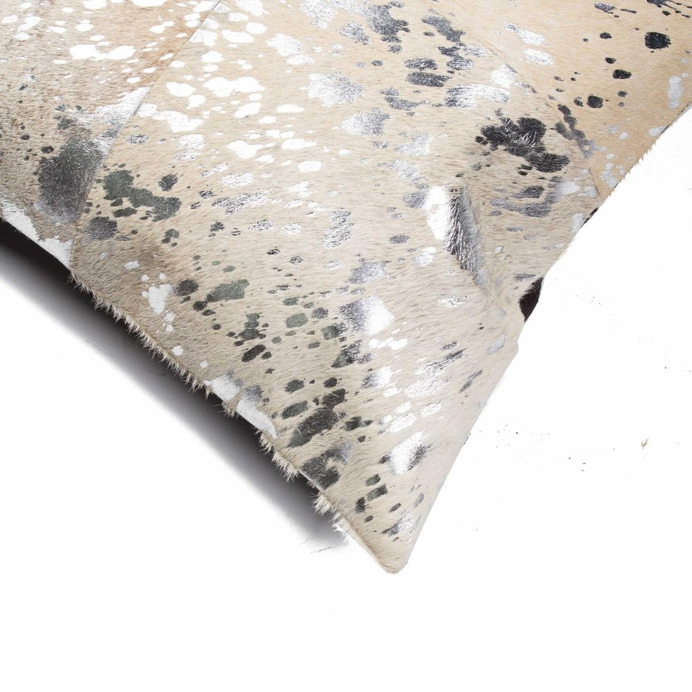 Set of Two Silver and Gray Cowhide Throw Pillow on a white background
