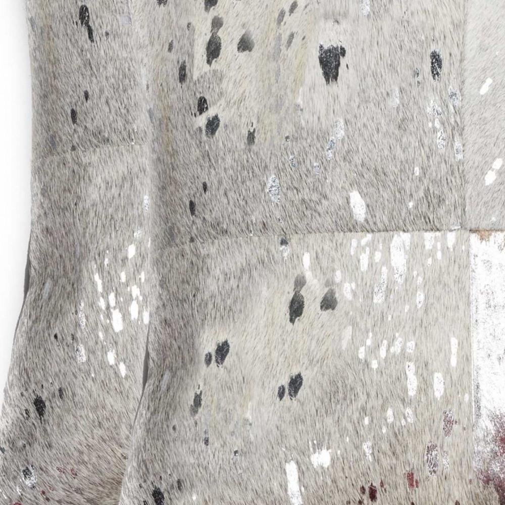 Set of Two Silver and Gray Cowhide Throw Pillow