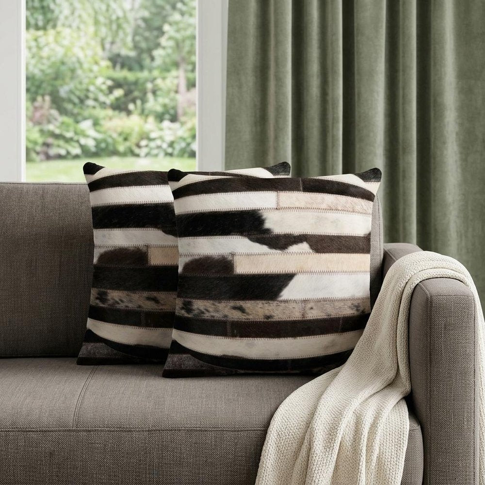 Set of Two Brown and Black Cowhide Throw Pillow