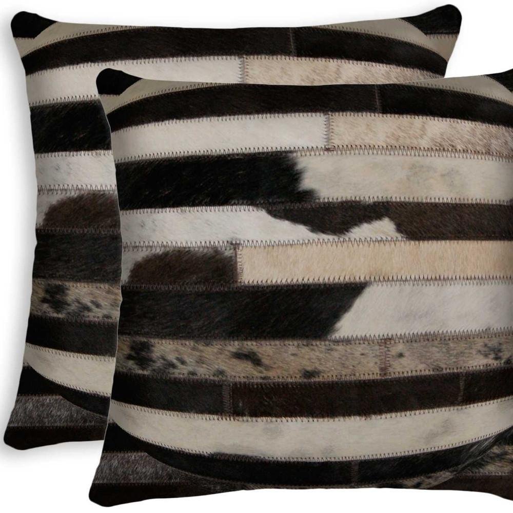 Set of Two Brown and Black Cowhide Throw Pillow close-up detail