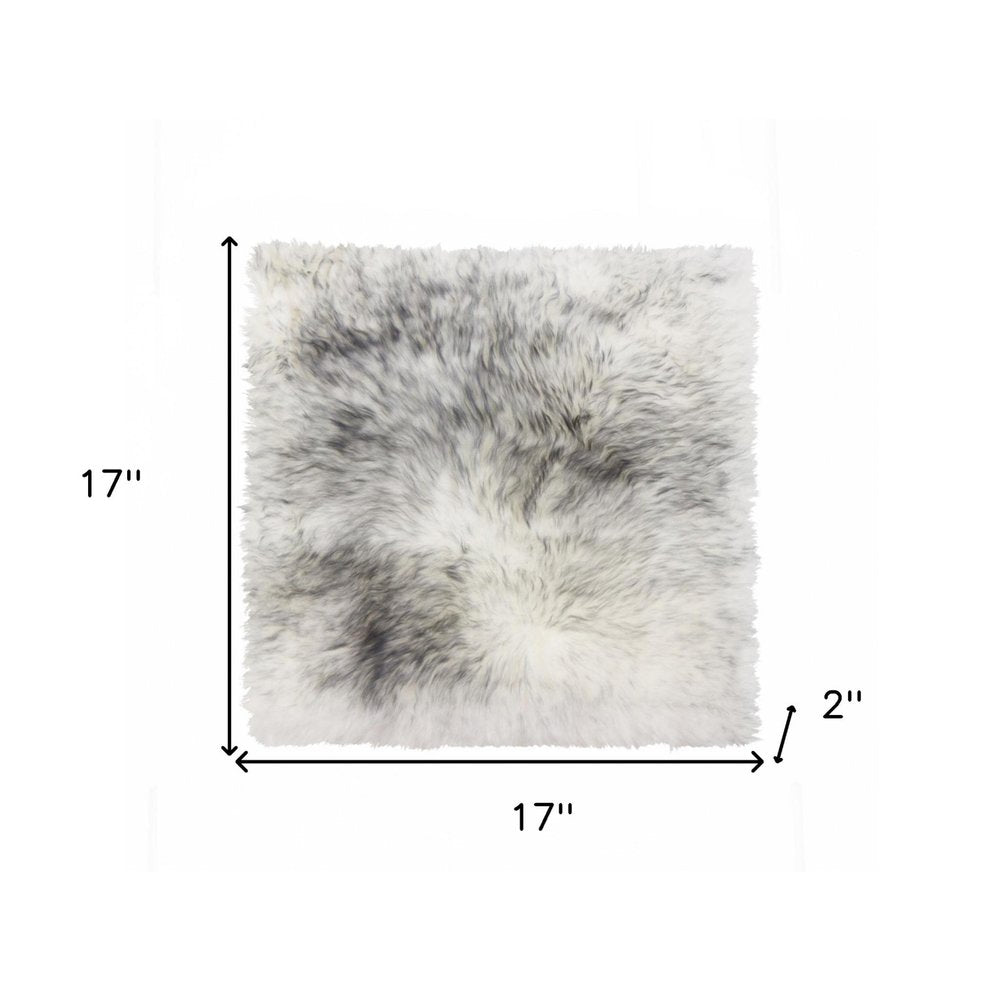 17" X 17" Gray Genuine Sheepskin Chair Pad. Seat cushion isolated on a plain white background, in a gray finish.