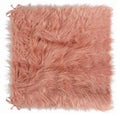 Set of Two 16" X 2" Pink Faux Fur Dining Chair Pads on a white background