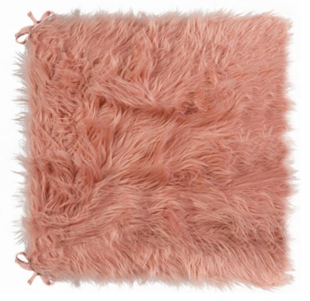 Set of Two 16" X 2" Pink Faux Fur Dining Chair Pads on a white background
