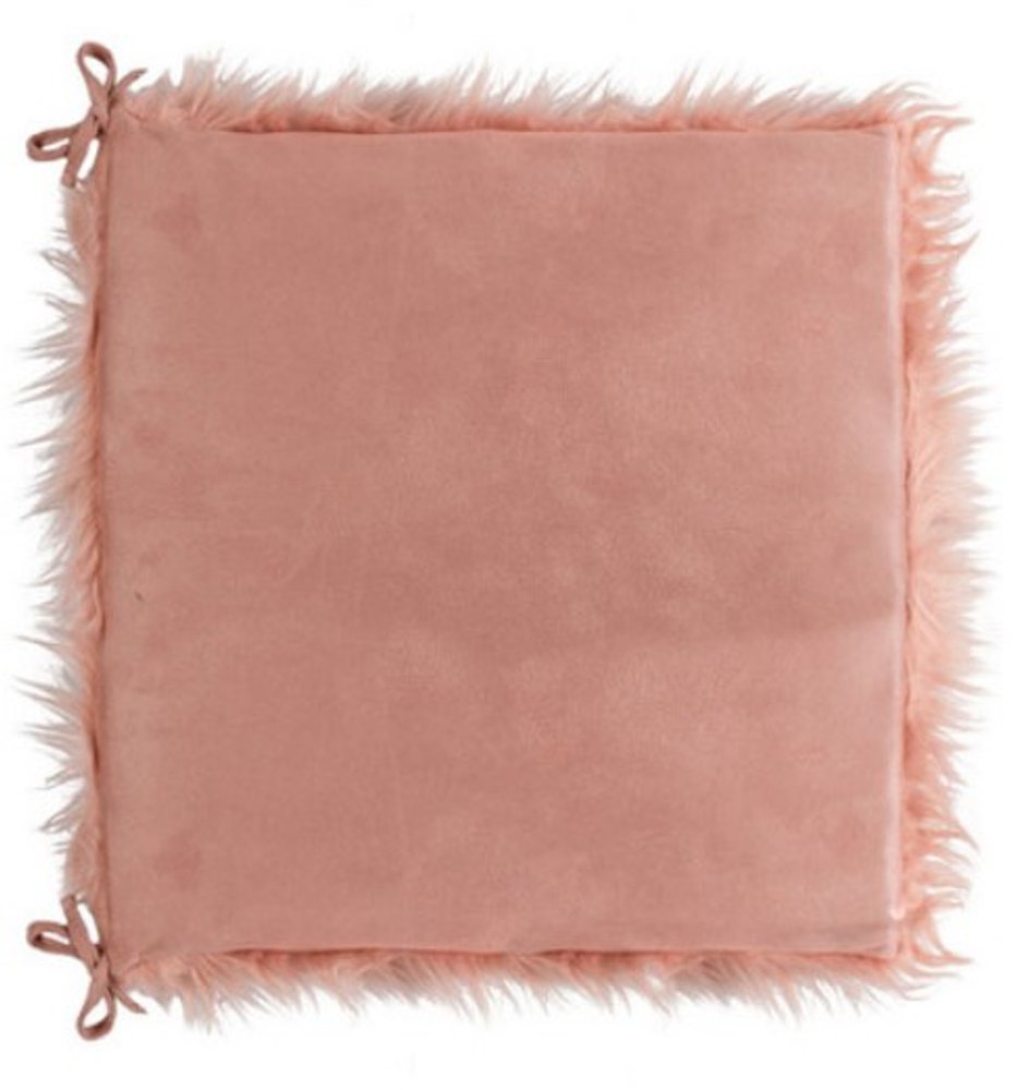 Set of Two 16" X 2" Pink Faux Fur Dining Chair Pads on a white background