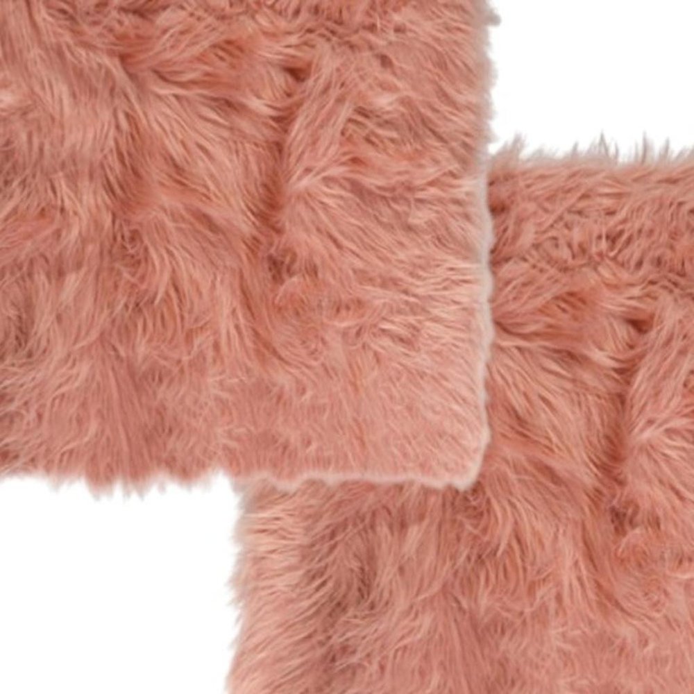 Set of Two 16" X 2" Pink Faux Fur Dining Chair Pads close-up detail